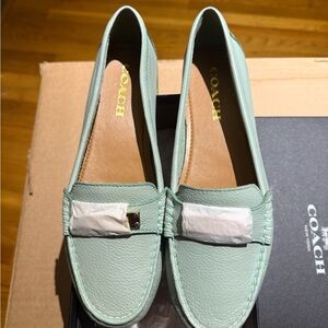 COACH Women's Muted Pistachio Leather Penny Loafers